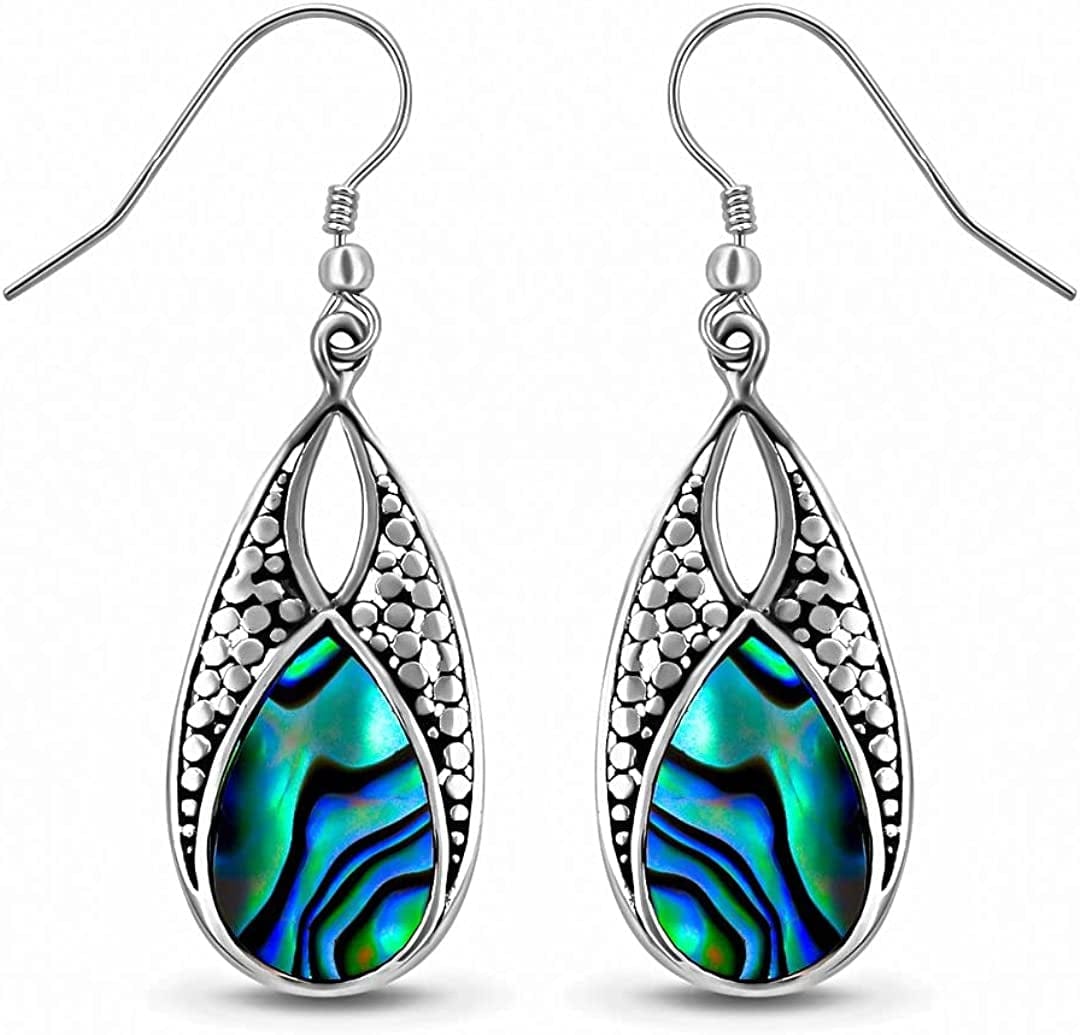 Shop LC Blue Abalone Shell Dangle Drop Earrings for Women 925 Sterling Silver Beach Vivid drop