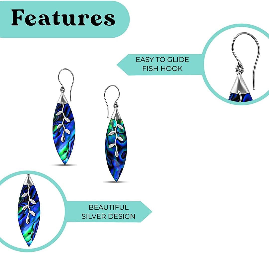 Shop LC Blue Abalone Shell Dangle Drop Earrings for Women 925 Sterling Silver Beach