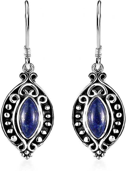 Shop LC Blue Lapis Lazuli Drop Earrings for Women Oxidized 925 Sterling Silver Boho Vintage Jewelry Fish Hook Bridesmaid Gifts Marquise
