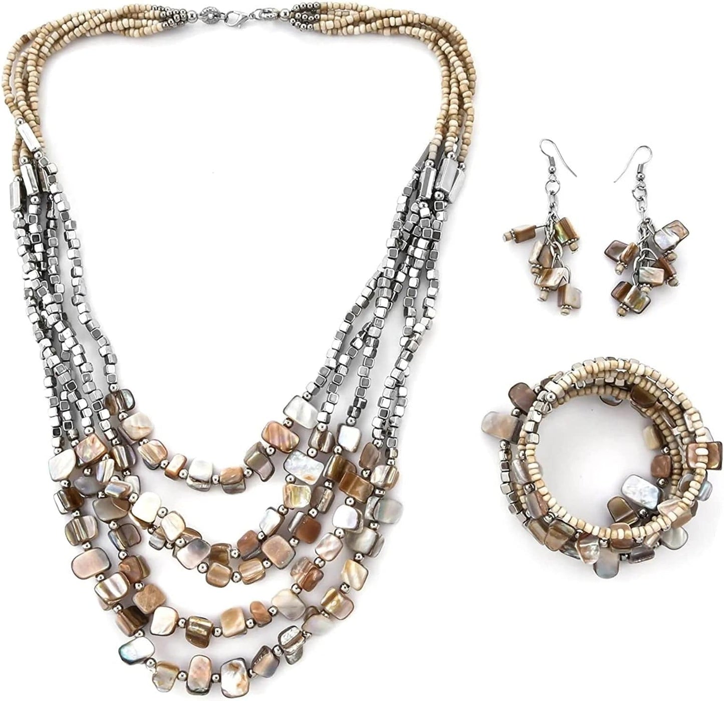 Shop LC Handmade Chunky Beaded Jewelry for Women Seed Bead Necklace Bracelet Earrings Sets Boho Beach Summer Gifts Beige
