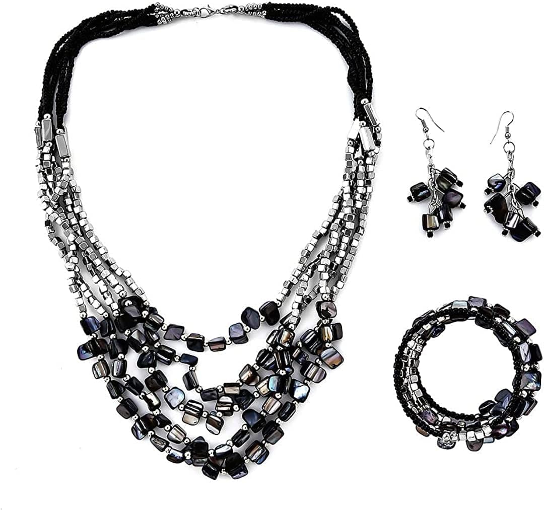 Shop LC Handmade Chunky Beaded Jewelry for Women Seed Bead Necklace Bracelet Earrings Sets Boho Beach Summer Gifts Black
