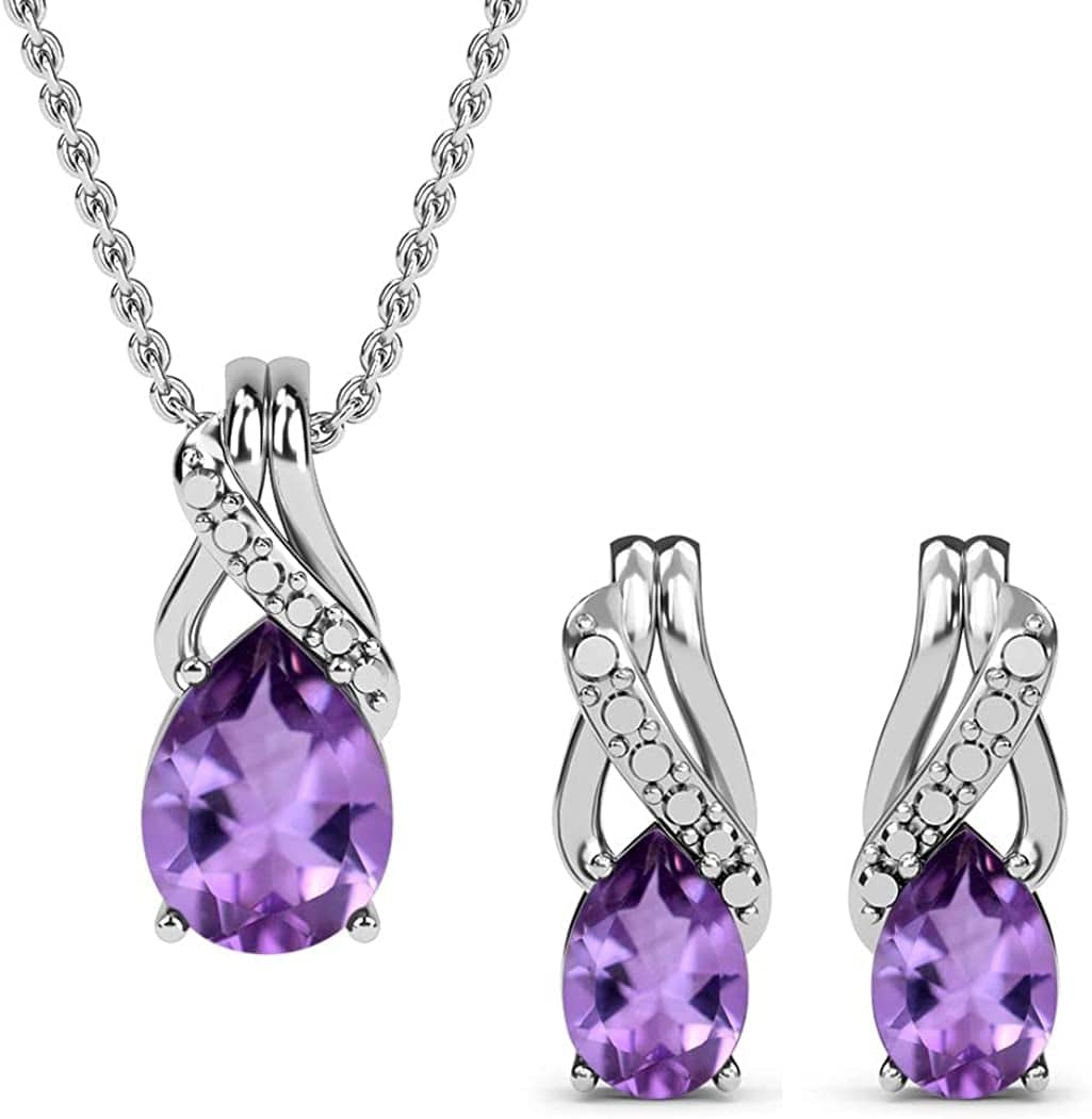 Shop LC Jewelry Set for Women Drop Earrings Bridal Necklace 925 Sterling Silver Stainless Steel Bride Size 20'' Pink Amethyst