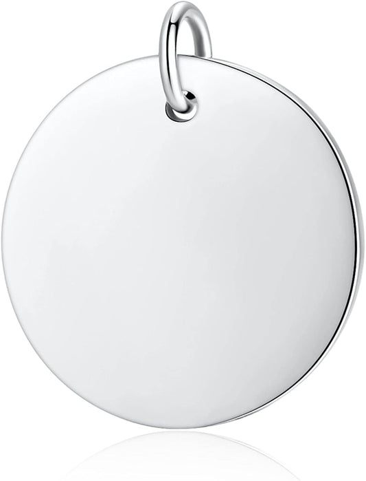 SILBERTALE 925 Sterling Silver round Engravable Pendant Coin Stamping Blanks Disc Tags Plate Pendant for Necklace Large-20mm Diameter