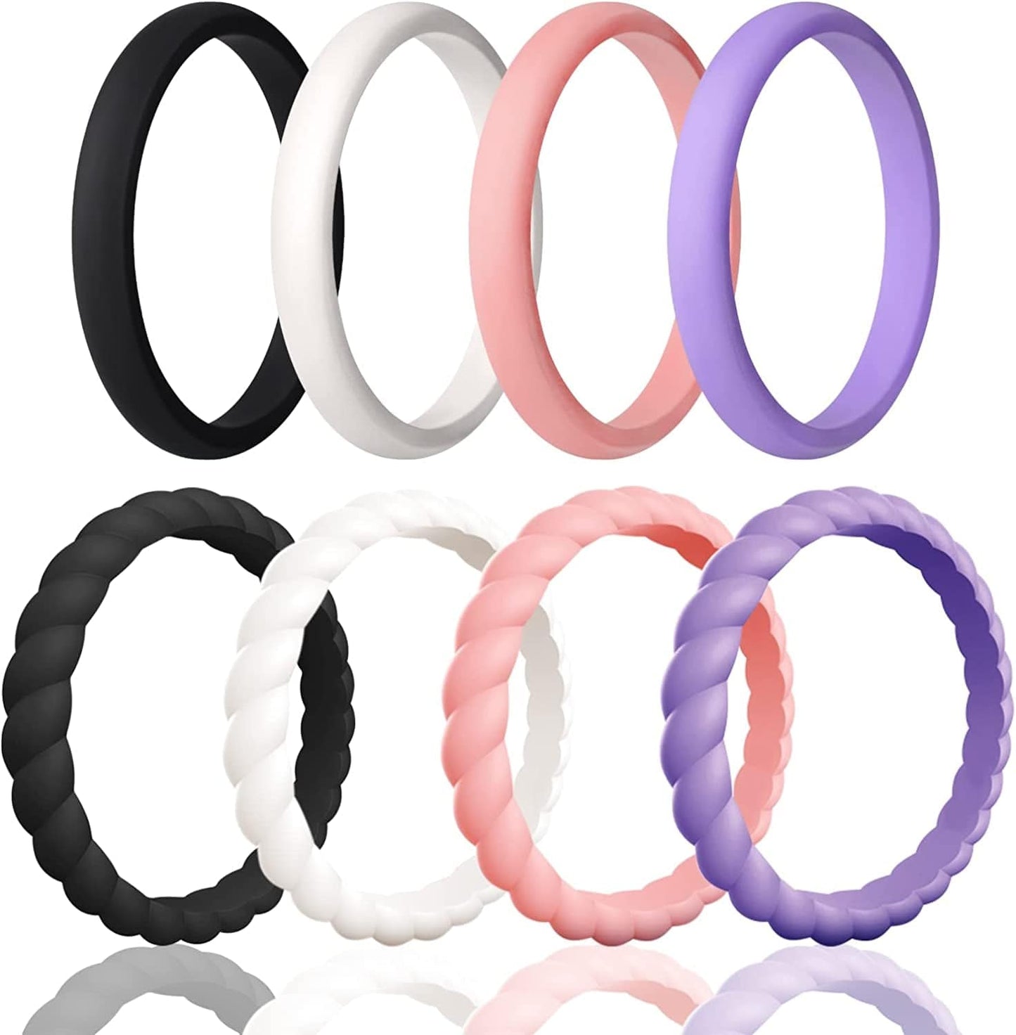 Silicone Wedding Bands Women, Inner Arc Ergonomic Breathable Design Silicone Rubber Wedding Bands Rubber Rings for Women SETA7-Black, Ivory, Faint Red, Ultra Violet / 4.5-5(15.7mm)