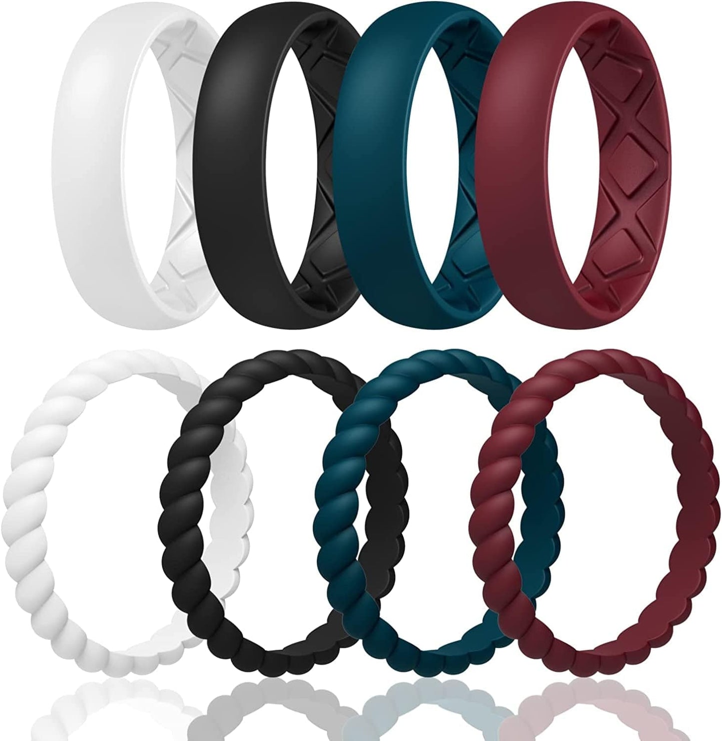 Silicone Wedding Bands Women, Inner Arc Ergonomic Breathable Design Silicone Rubber Wedding Bands Rubber Rings for Women SETA3-White, Black,Maroon, Dark Blue / 7.5-8(18.1mm)
