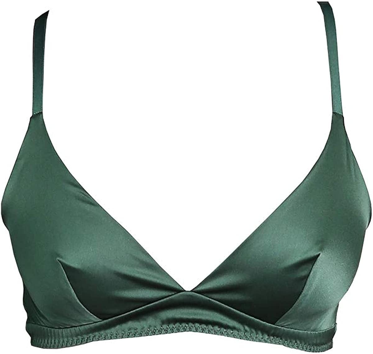 Silriver Women'S Silk Soft Cup Wireless Bra Bralette Top with Smooth Satin Hunter Green / Large