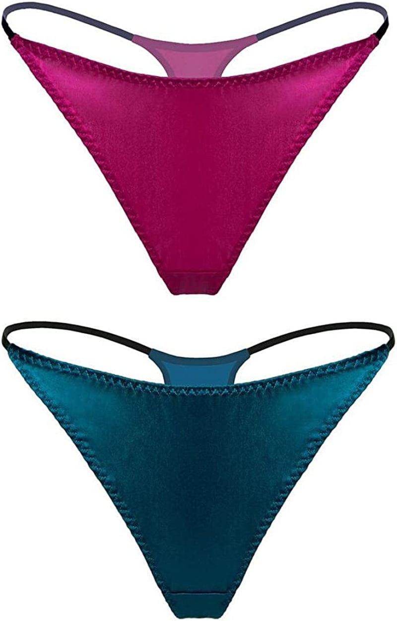 Silriver Womens Silk Satin Panties Thong Sexy G String Thongs T Back Satin Bikini Underwear S-XL Rose Violet - Turkish Blue / X-Large