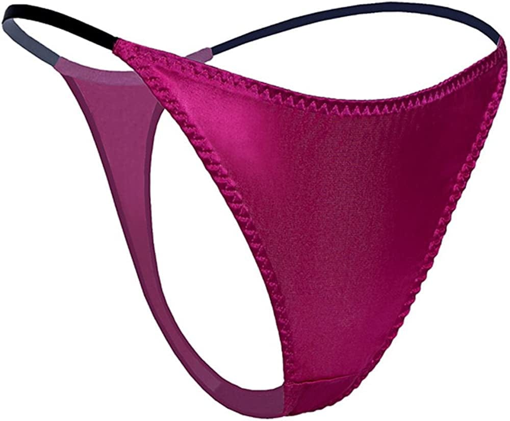 Silriver Womens Silk Satin Panties Thong Sexy G String Thongs T Back Satin Bikini Underwear S-XL Rose Violet / Medium