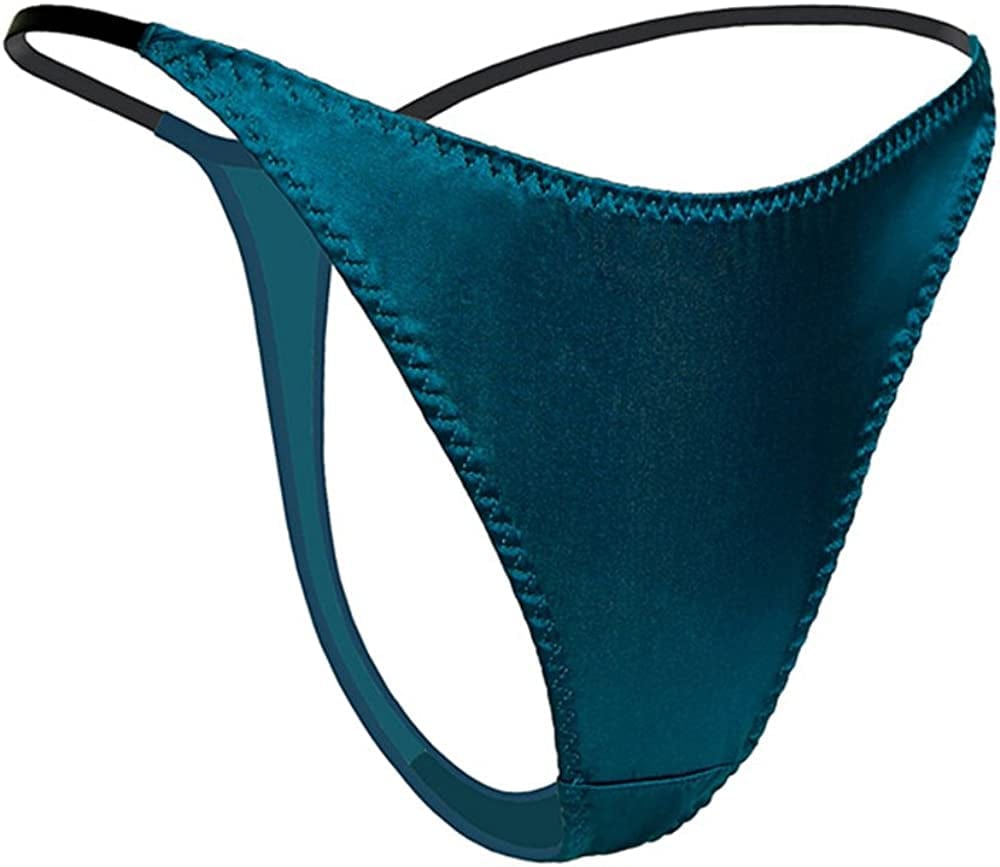 Silriver Womens Silk Satin Panties Thong Sexy G String Thongs T Back Satin Bikini Underwear S-XL Turkish Blue / Large