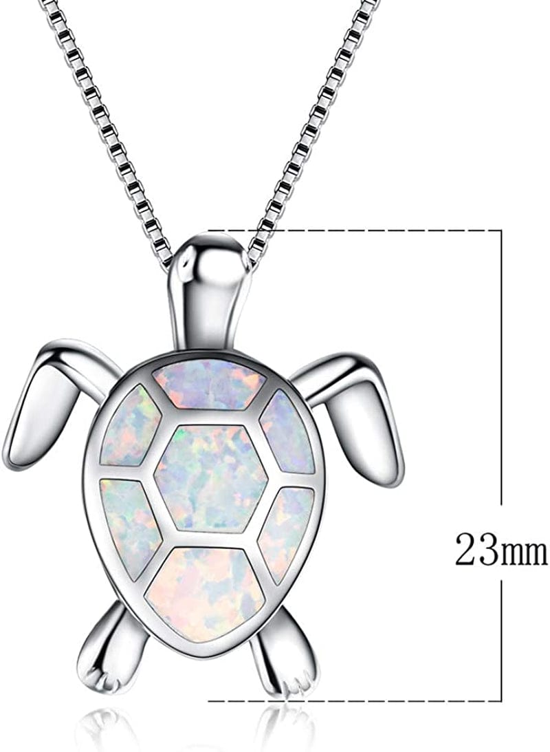 Silver Angel Sea Turtle Necklace for Women Animal Pendant Necklace Australian Created Opal Birthday for Women White