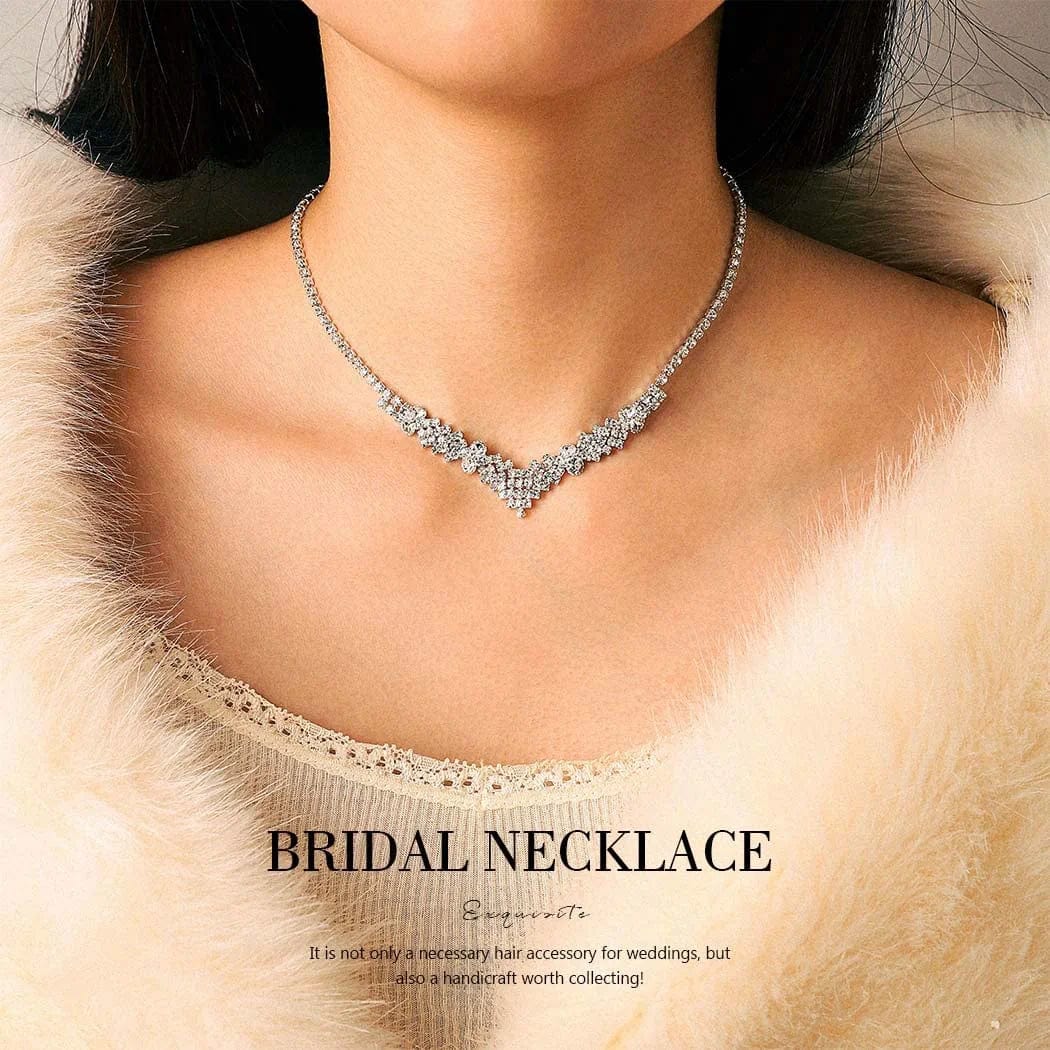Silver Bride Necklace Earrings Set Bridal Wedding Jewelry Sets Party Rhinestone Costume Jewelry Set Crystal Choker Necklace for Women and Girls