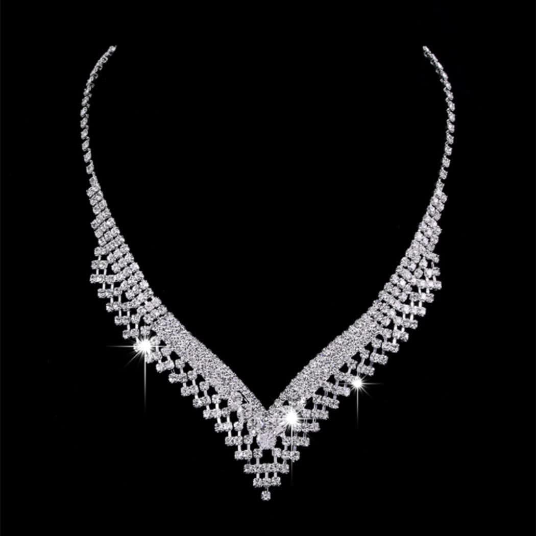 Silver Bride Wedding Jewelry Sets Crystal Bridal Necklace Earrings Set Rhinestone Costume Jewelry Set Prom Choker Necklace for Women and Girls
