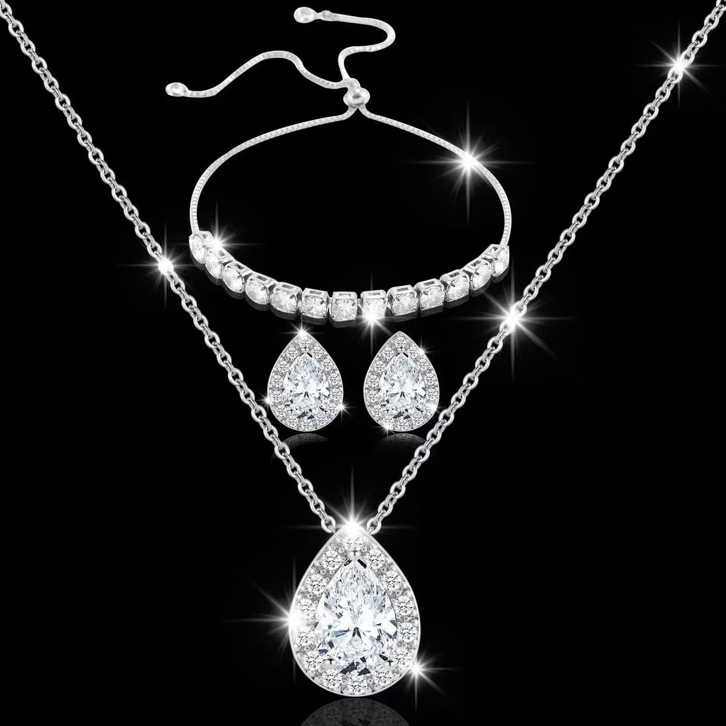 Silver Bridesmaid Necklace Earrings Bracelet Jewelry Gifts Set of 8