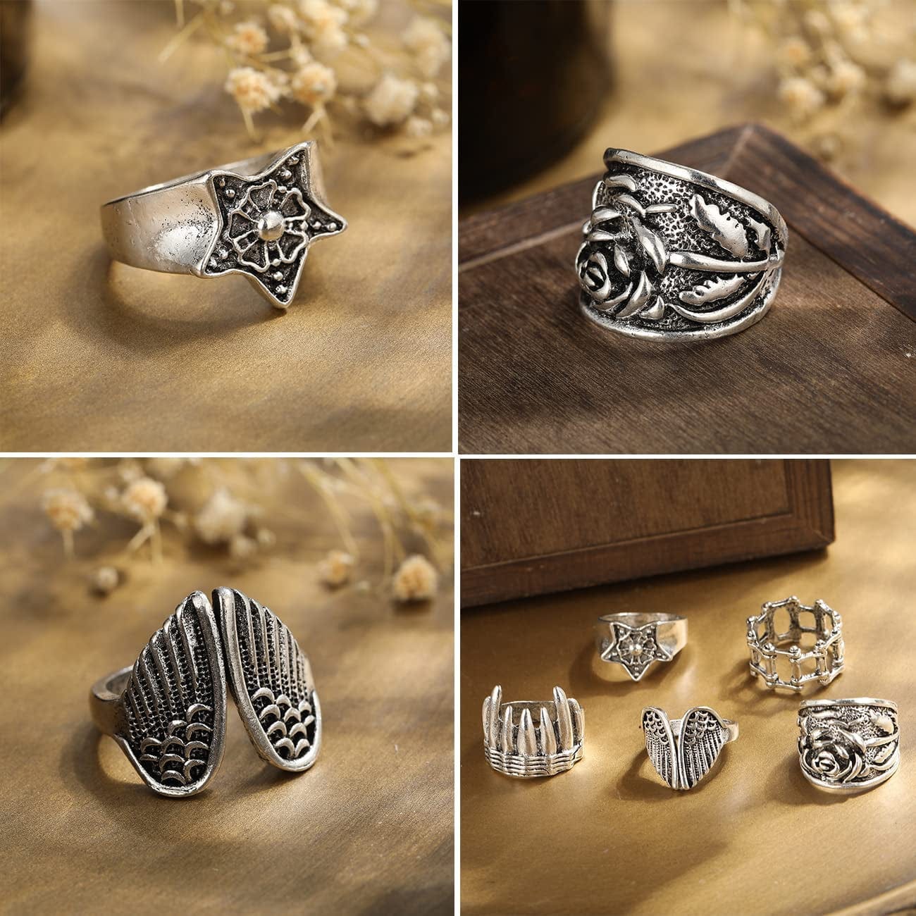 Silver Goth Punk Rings Set for Men Girls Women, 31PCS Cool Gothic Ring Pack, Vintage Stackable Rings Bulk, Boho Chunky Knuckle Emo Rings, Snake Eboy Y2K Accessories