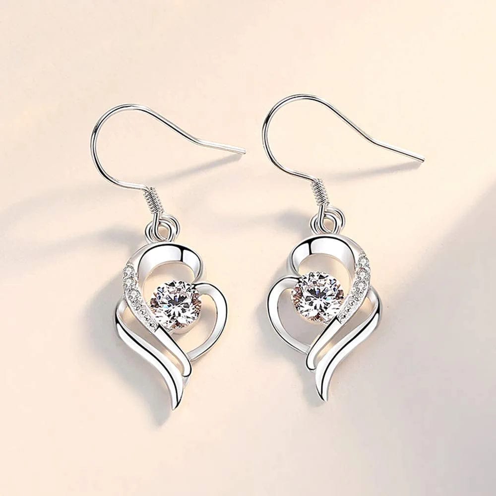 Silver Jewellery Set for Women, 925 Sterling Silver Heart Dangle Drop Earrings & 45Cm Necklace Pendant Set, with White AAA Cubic Zirconia, Allergy Free Jewellery for Mother Wife Girlfriend jewelry ser