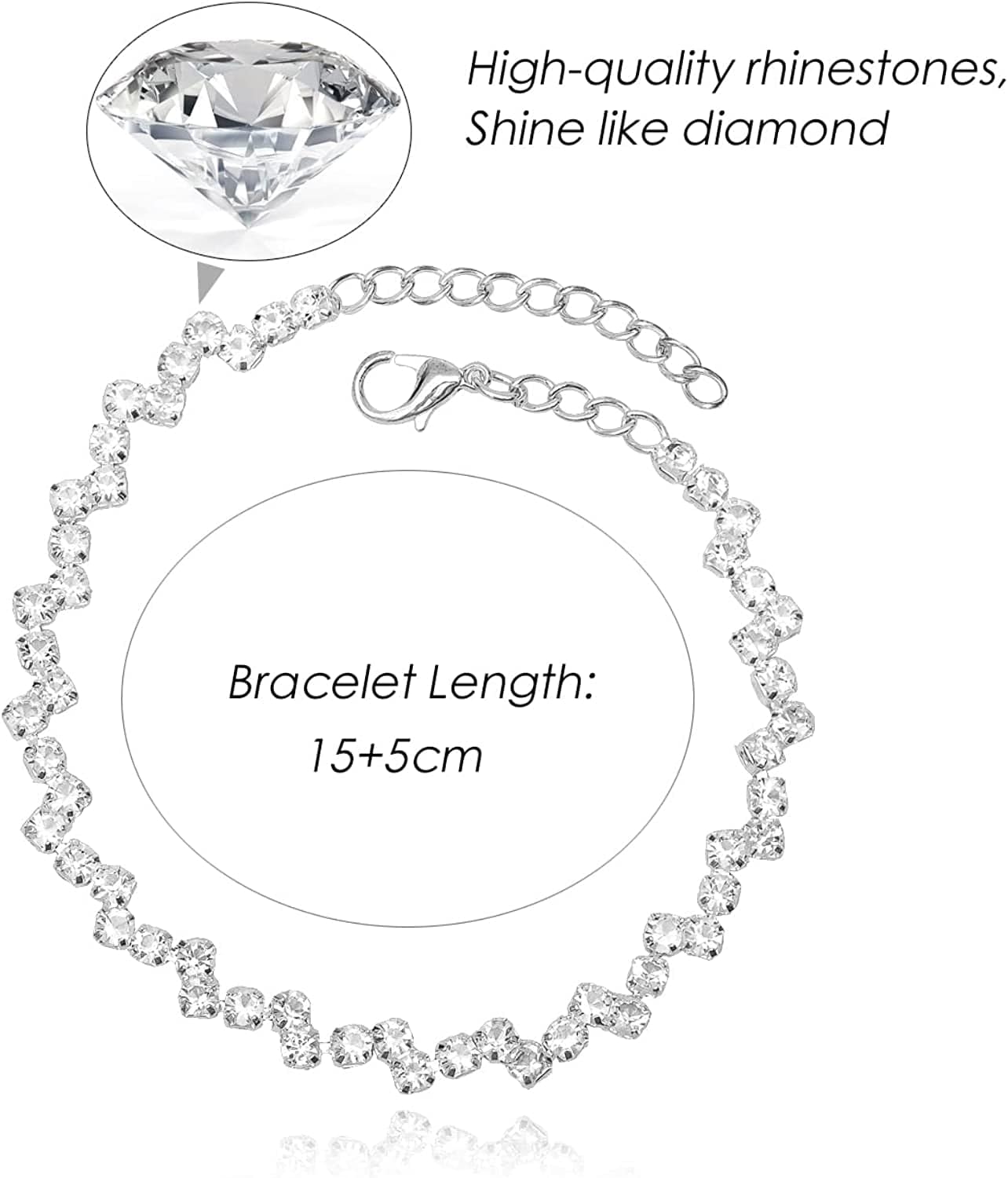 Silver Necklace Earrings Bracelet Crystal Bridal Wedding Jewelry Sets for Brides Bridesmaid Prom Costume Accessories for Women