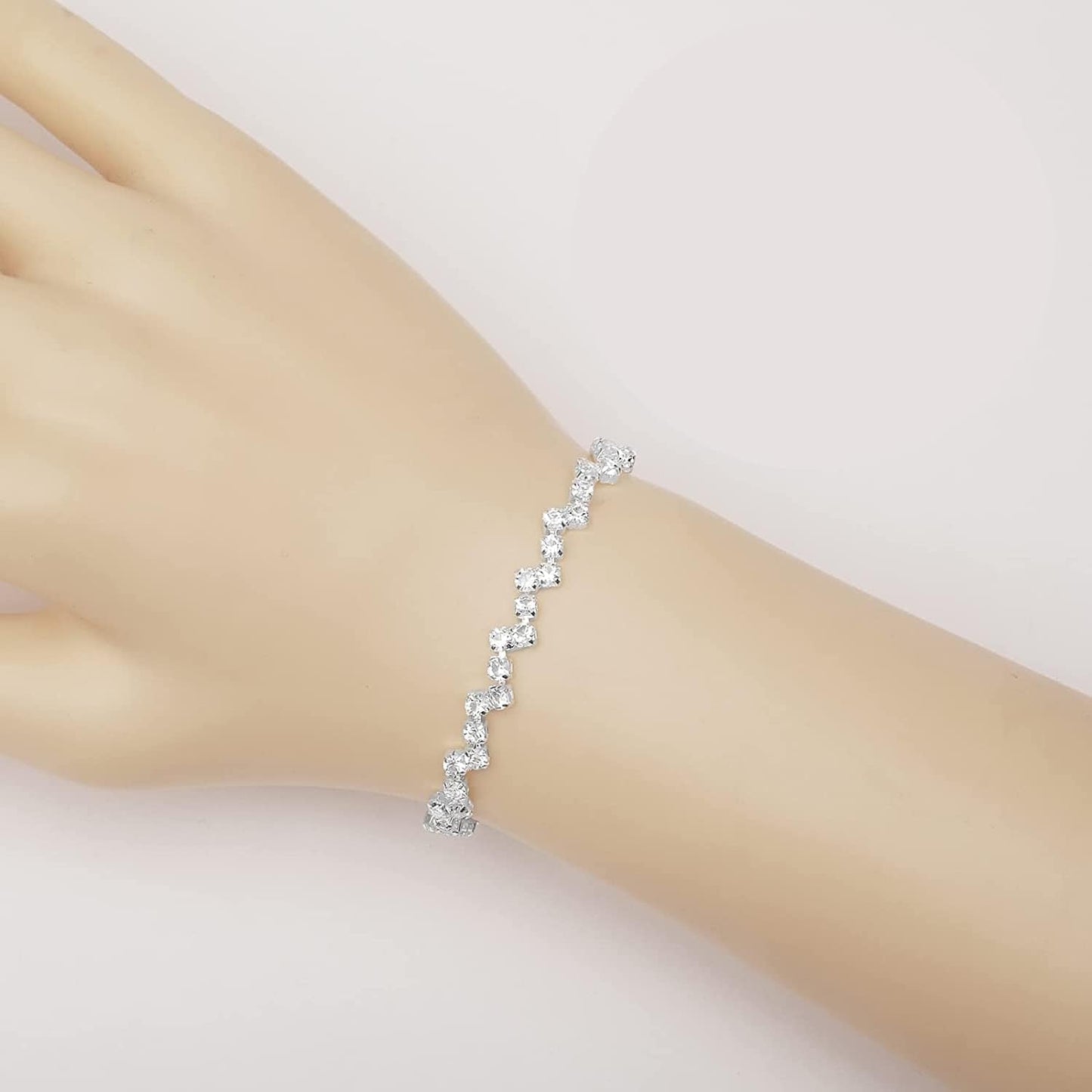 Silver Necklace Earrings Bracelet Crystal Bridal Wedding Jewelry Sets for Brides Bridesmaid Prom Costume Accessories for Women