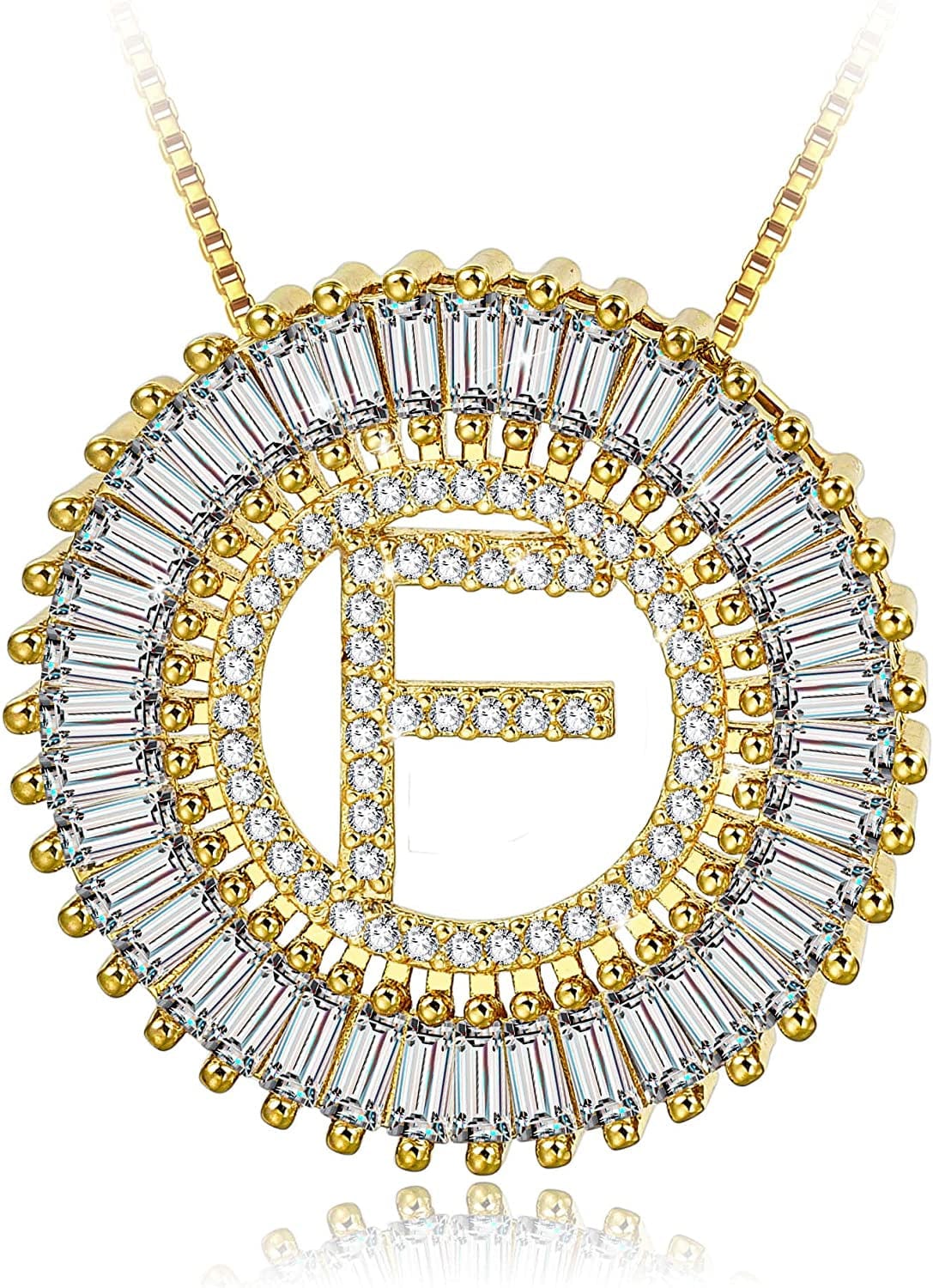 Silver Plated A-Z Alphabet Pendant Letter Initial Necklace for Women gold-F