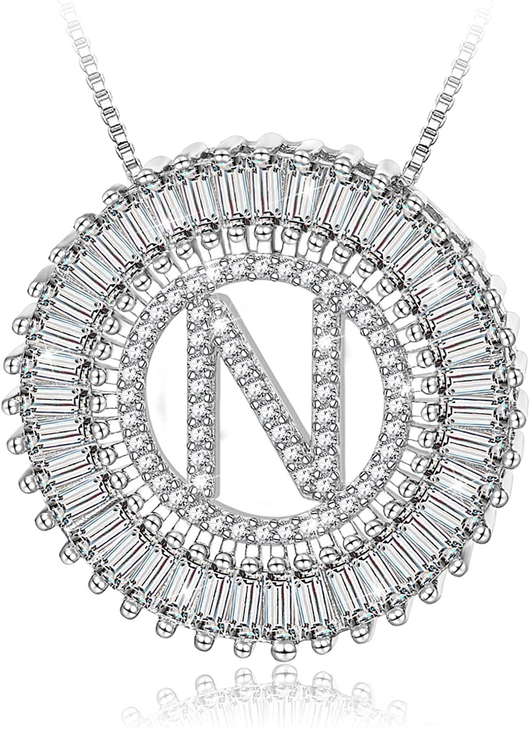 Silver Plated A-Z Alphabet Pendant Letter Initial Necklace for Women silver-N