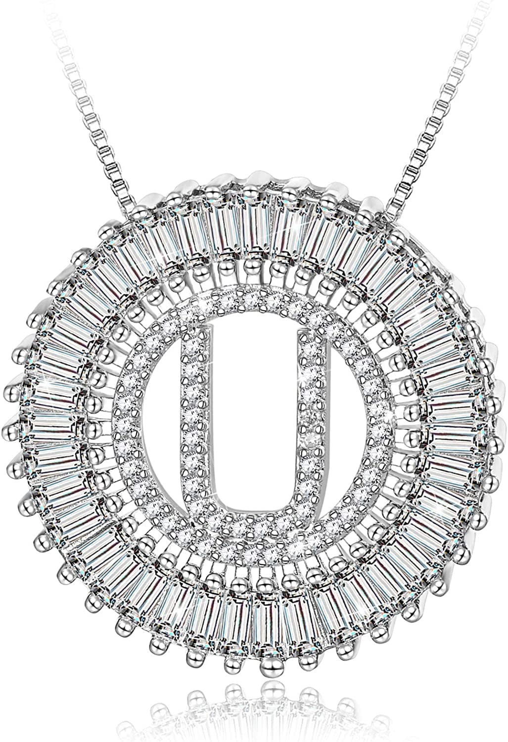 Silver Plated A-Z Alphabet Pendant Letter Initial Necklace for Women silver-U