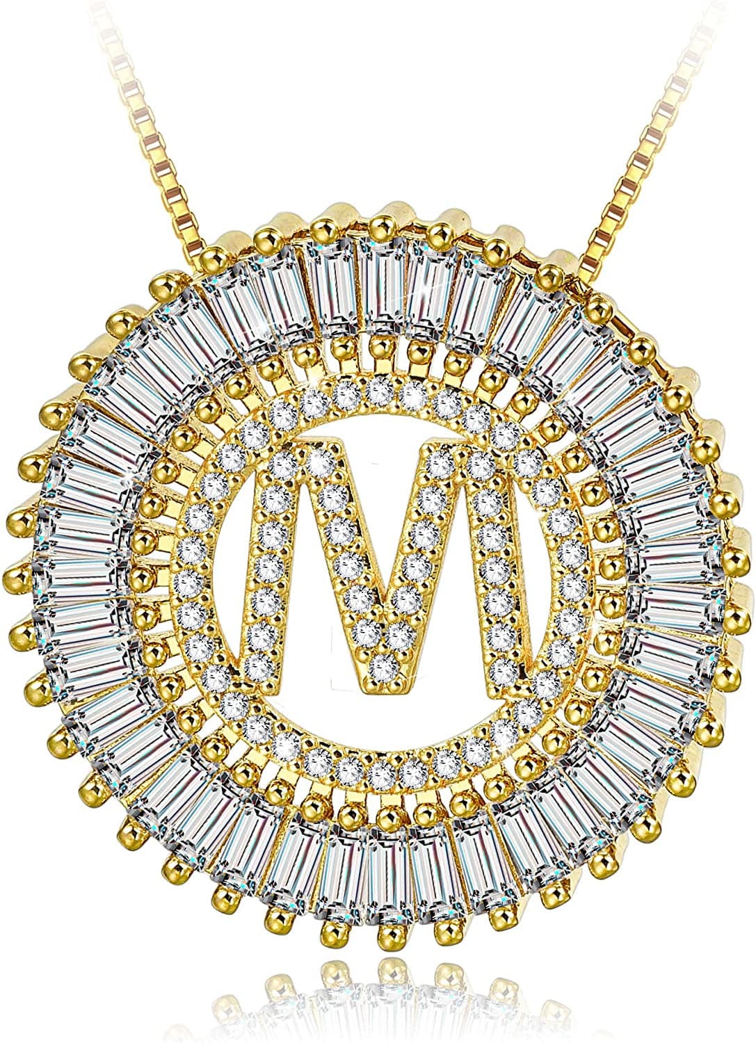 Silver Plated A-Z Alphabet Pendant Letter Initial Necklace for Women gold-M