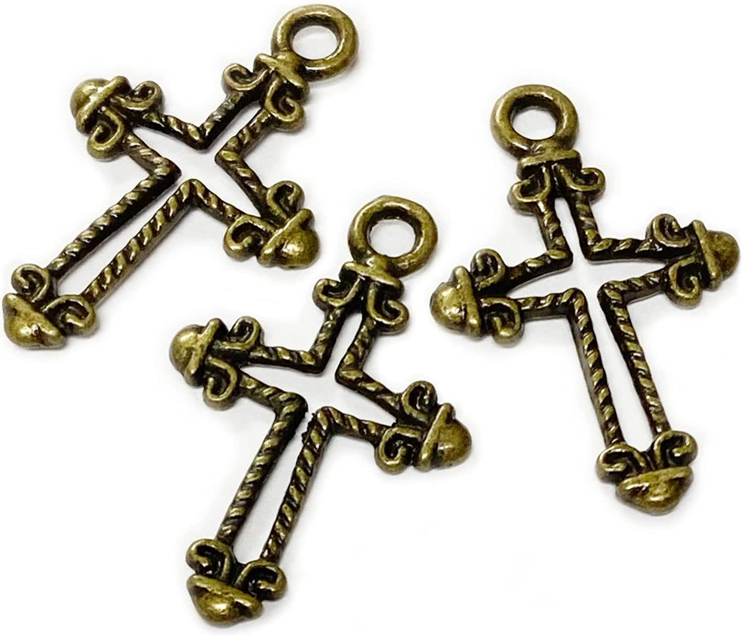 Silver Small Tiny Crosses Mini Cross Charms Beads Bulk Pendants Bracelet Jewelry Making for Men & Women Silver