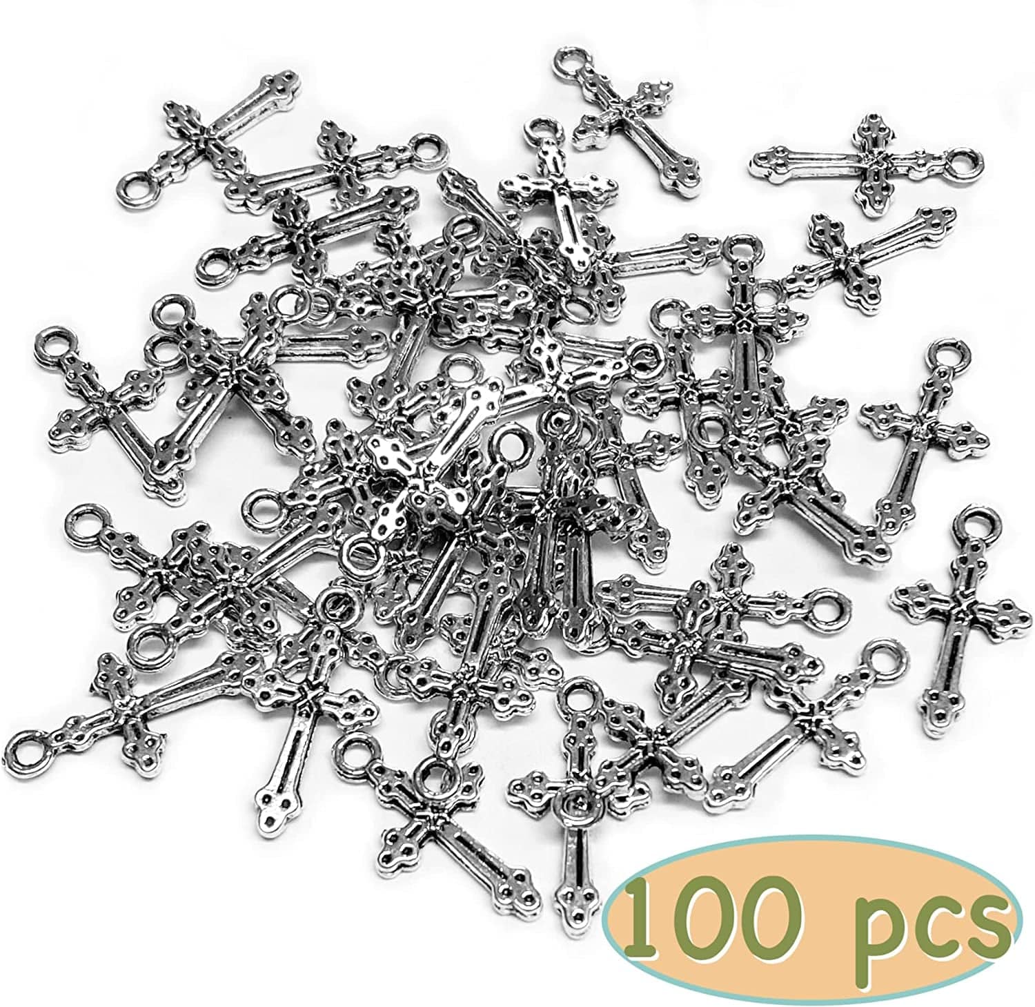 Silver Small Tiny Crosses Mini Cross Charms Beads Bulk Pendants Bracelet Jewelry Making for Men & Women