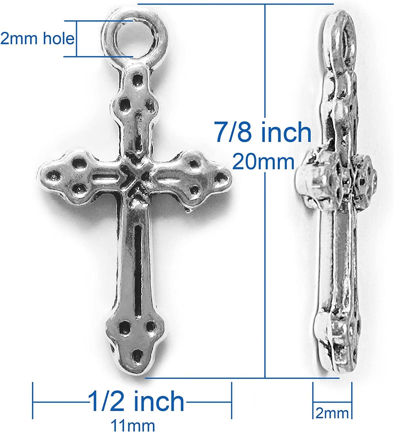 Silver Small Tiny Crosses Mini Cross Charms Beads Bulk Pendants Bracelet Jewelry Making for Men & Women