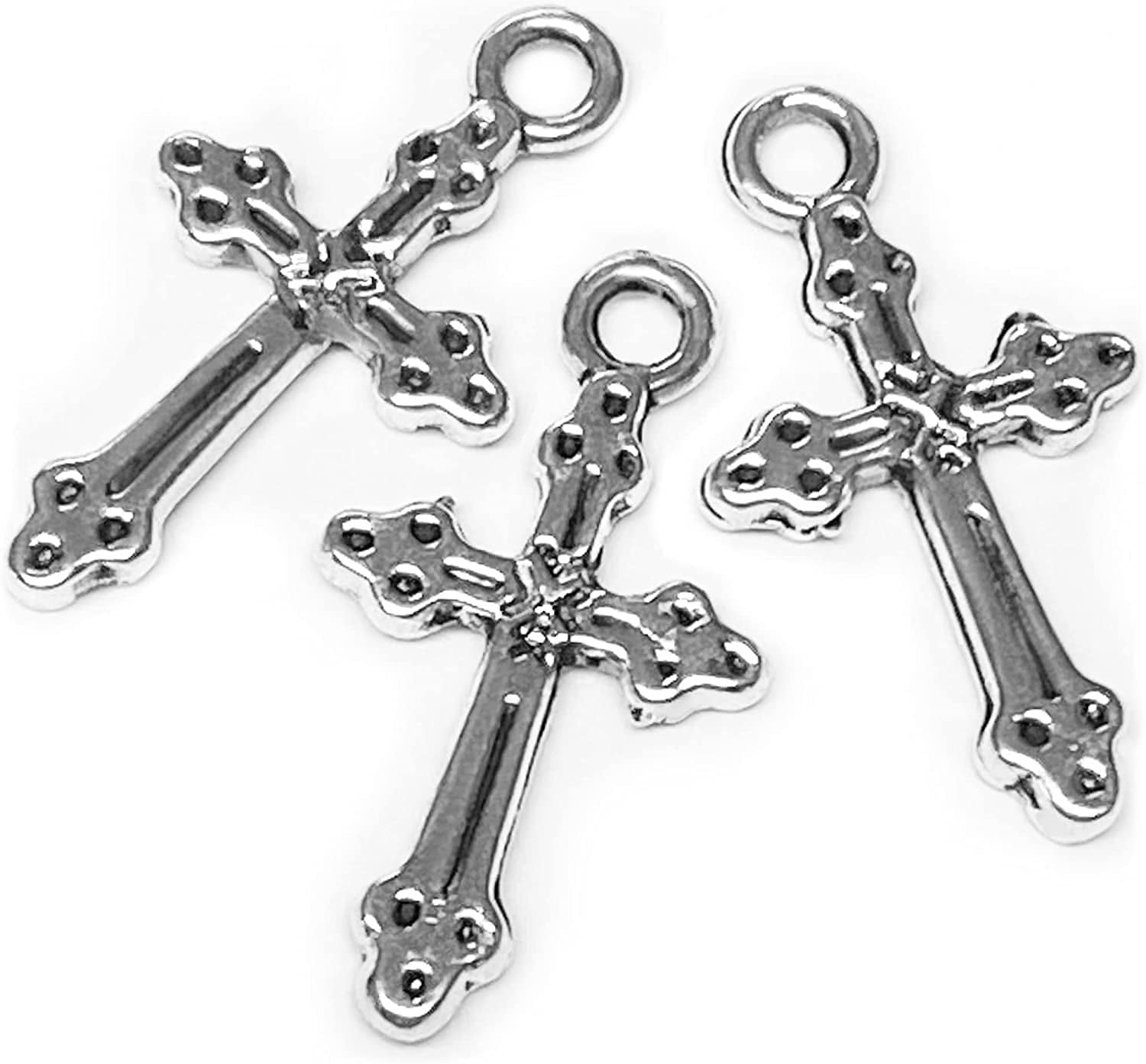 Silver Small Tiny Crosses Mini Cross Charms Beads Bulk Pendants Bracelet Jewelry Making for Men & Women Silver small cross