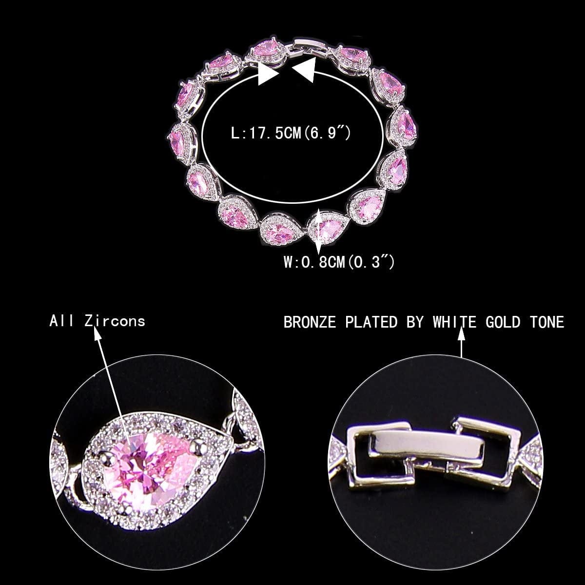 Silver-Tone CZ Birthstone Elegant Tear Drop Necklace Earrings Bracelet Set