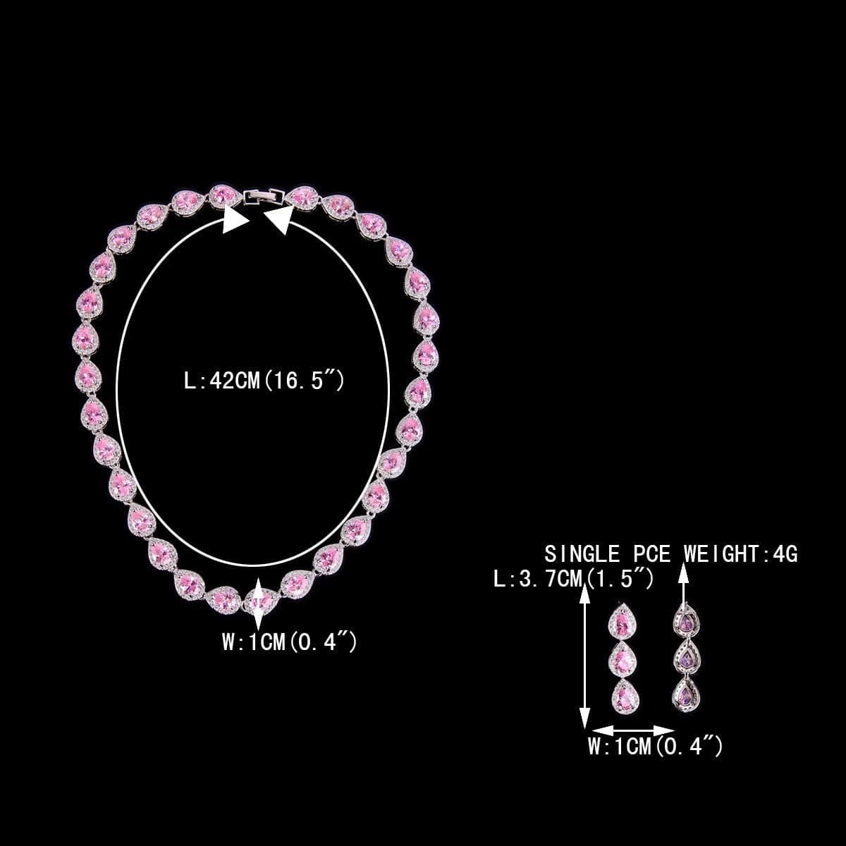 Silver-Tone CZ Birthstone Elegant Tear Drop Necklace Earrings Bracelet Set