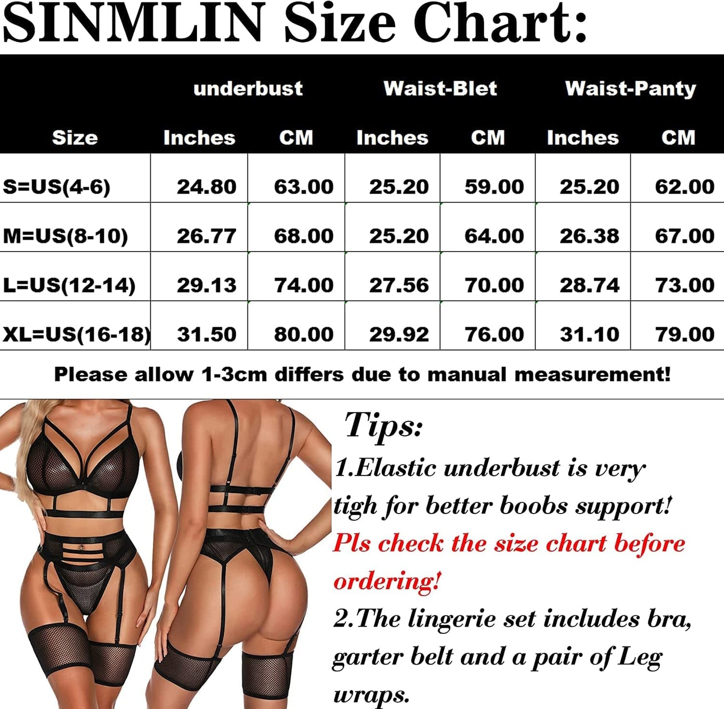SINMLIN Women Lingerie Set 4 Pieces Stappy Garters Lingerie Set Mesh Bra and Panty Set