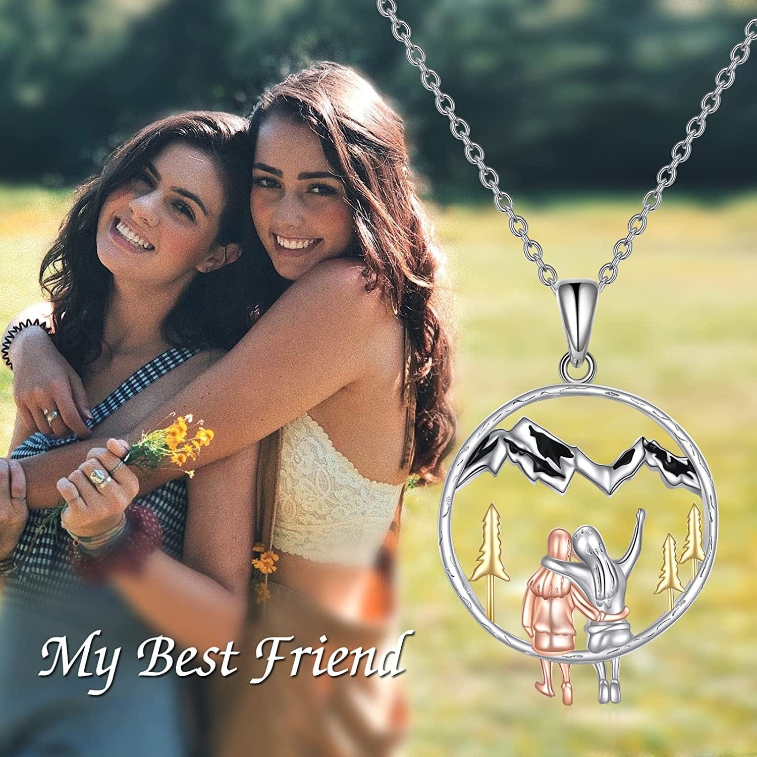 Sister Gifts from Sister Sterling Silver Always My Sister Forever My Friend Heart Pendant Necklace Birtthday Christmas Jewelry Gifts for Best Friend Sister Female Classmates Women (Silver Sister Mountain Necklace)