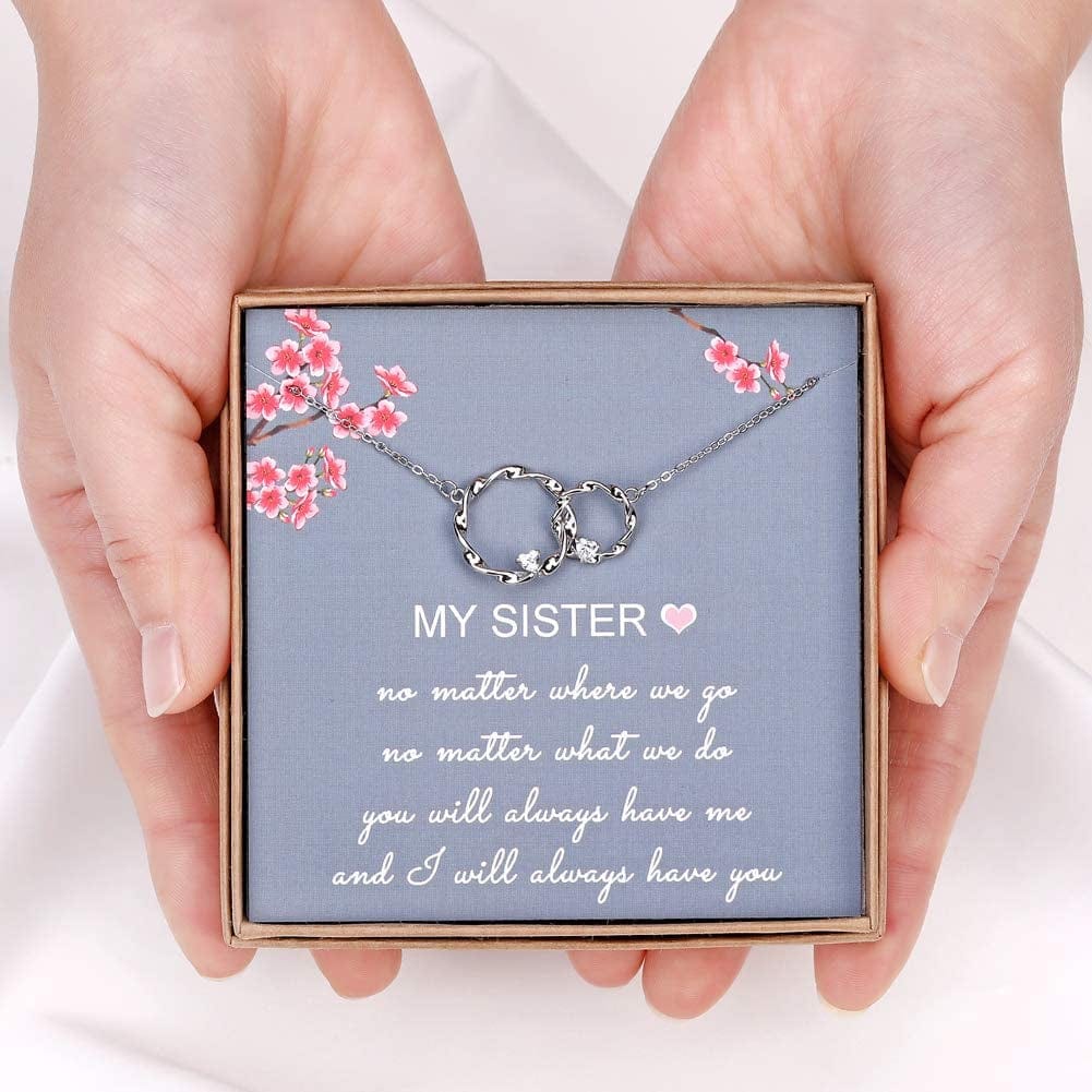 Sister Gifts from Sister - Sterling Silver Interlocking Infinity 2 Circles Necklace for Sisters, Birthday Jewelry Friendship Gifts