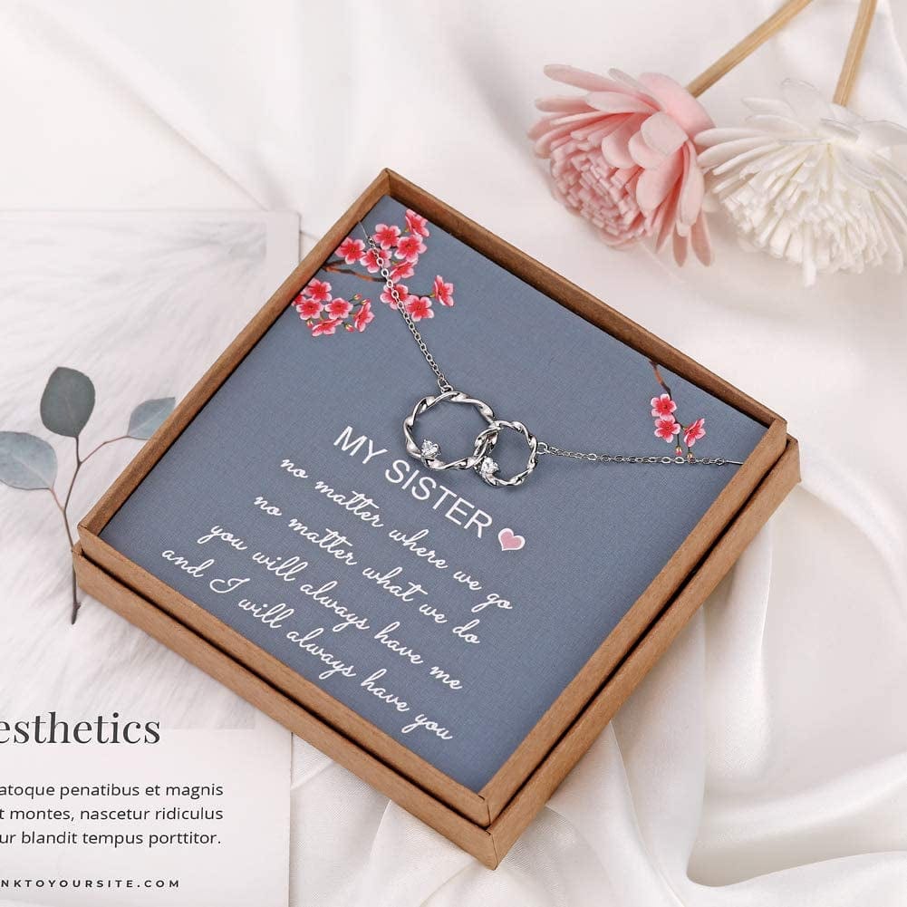 Sister Gifts from Sister - Sterling Silver Interlocking Infinity 2 Circles Necklace for Sisters, Birthday Jewelry Friendship Gifts
