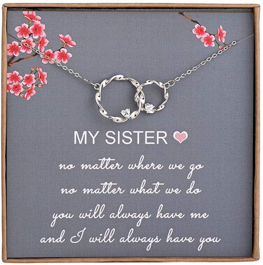 Sister Gifts from Sister - Sterling Silver Interlocking Infinity 2 Circles Necklace for Sisters, Birthday Jewelry Friendship Gifts