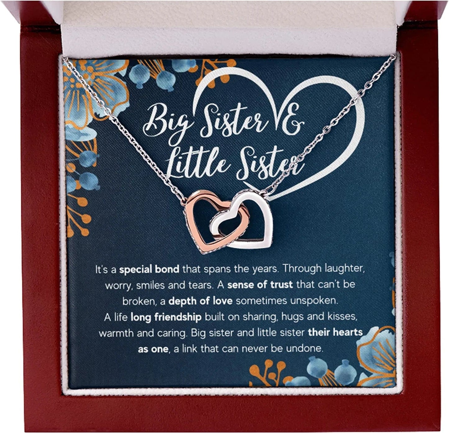 Sisters Gifts from Sister Necklaces for 2 Big Sister and Little Sister Happy Birthday Present for Women Jewelry Best Sister with Message Card and Gift Box Sister Bond / LED Box