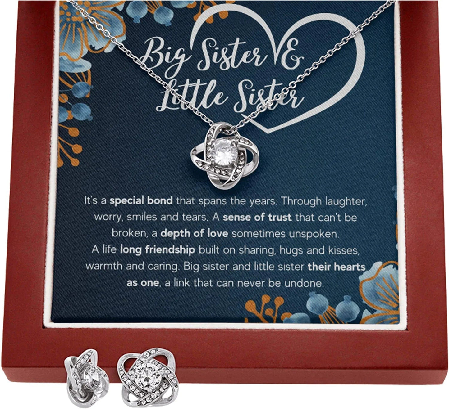 Sisters Gifts from Sister Necklaces for 2 Big Sister and Little Sister Happy Birthday Present for Women Jewelry Best Sister with Message Card and Gift Box Big Sister and Little Sister / LED Knot Earrings Set