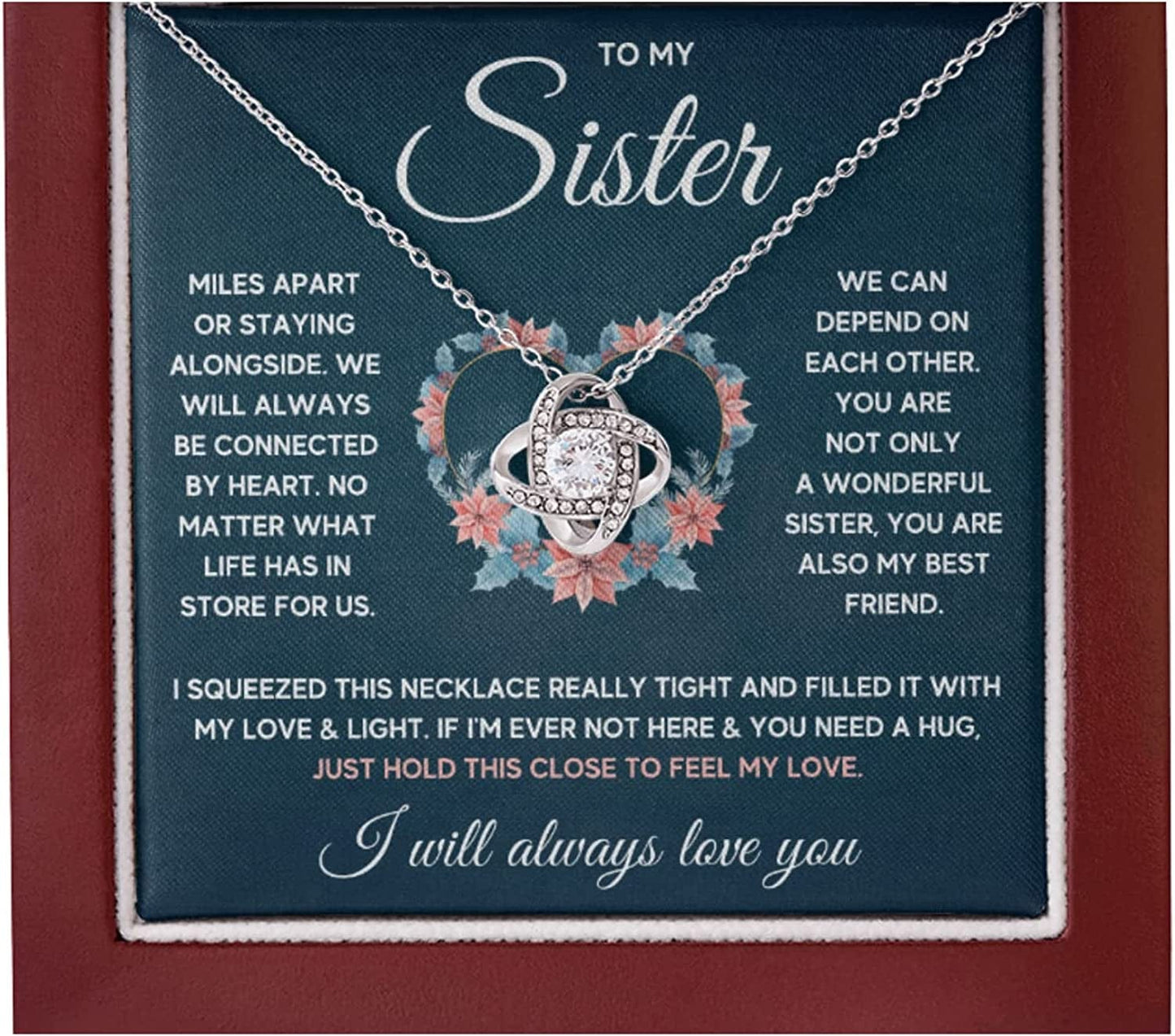 Sisters Gifts from Sister Necklaces for 2 Big Sister and Little Sister Happy Birthday Present for Women Jewelry Best Sister with Message Card and Gift Box Sister Squeezed / LED Box