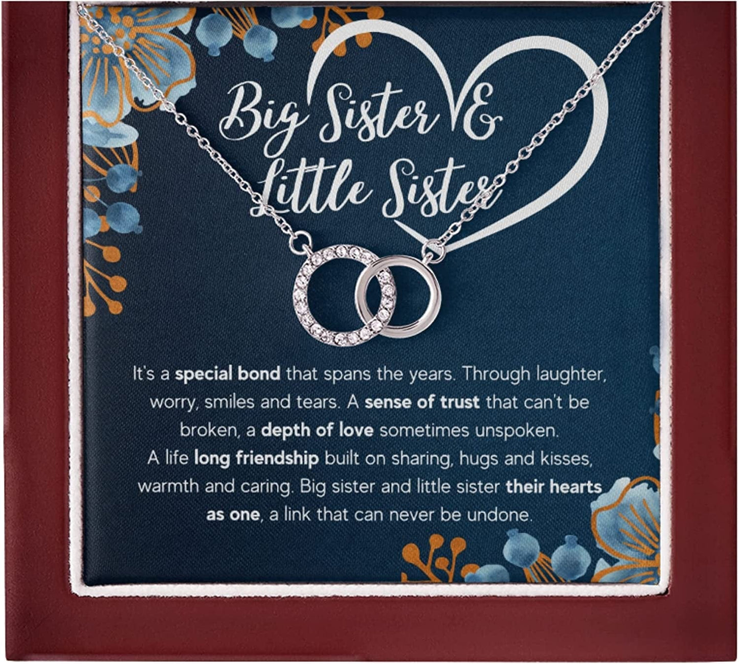 Sisters Gifts from Sister Necklaces for 2 Big Sister and Little Sister Happy Birthday Present for Women Jewelry Best Sister with Message Card and Gift Box Big Sister and Little Sister / LED Box