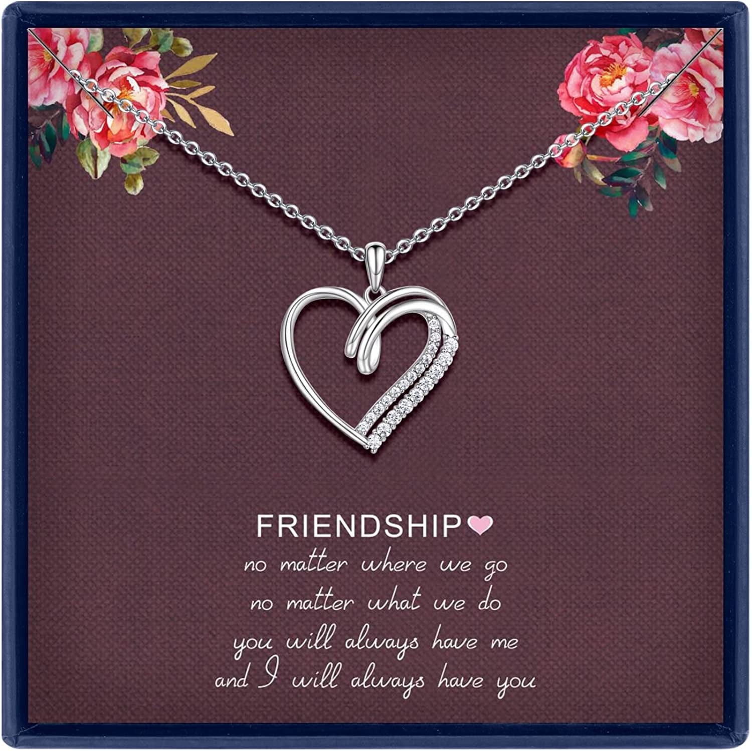 Sisters Gifts from Sister Necklaces Sister in Law/Bonus Sister/Maid of Honor/Niece/Auntie/Friends Gifts for Women Sterling Silver Heart Necklace with Cubic Zirconia Birthday Gifts for Sister Big Sister Rakhi Gift for Sister friendship necklace