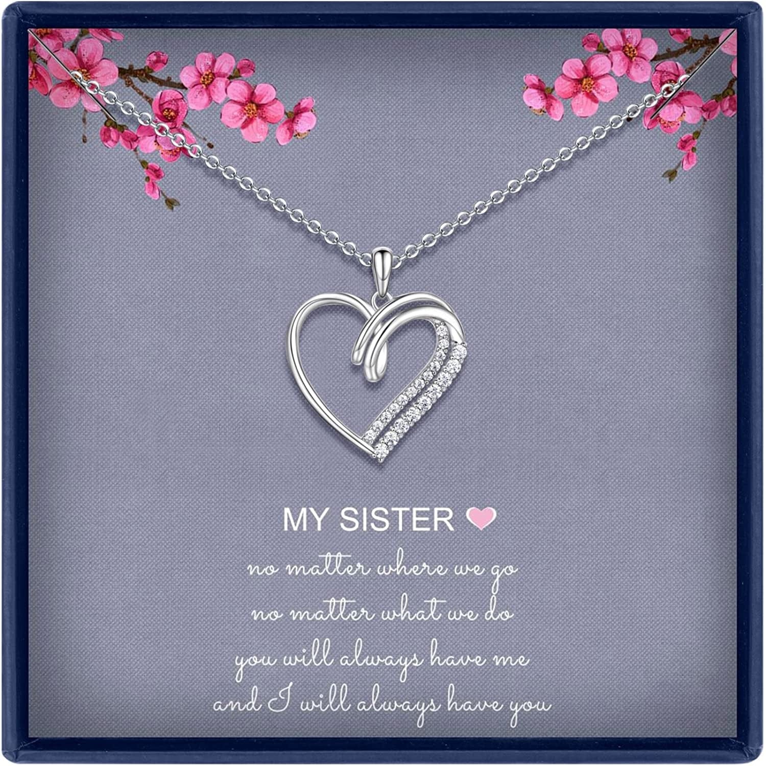 Sisters Gifts from Sister Necklaces Sister in Law/Bonus Sister/Maid of Honor/Niece/Auntie/Friends Gifts for Women Sterling Silver Heart Necklace with Cubic Zirconia Birthday Gifts for Sister Big Sister Rakhi Gift for Sister sister necklace