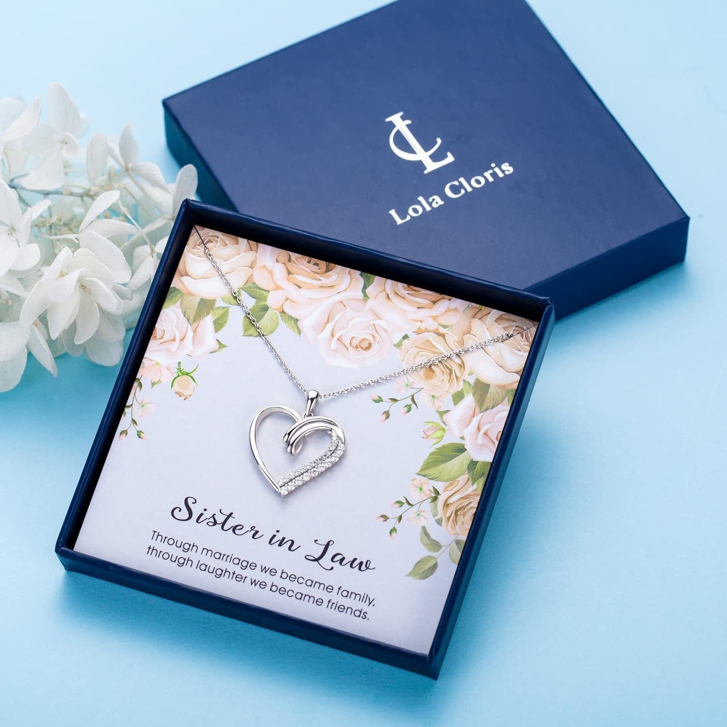 Sisters Gifts from Sister Necklaces Sister in Law/Bonus Sister/Maid of Honor/Niece/Auntie/Friends Gifts for Women Sterling Silver Heart Necklace with Cubic Zirconia Birthday Gifts for Sister Big Sister Rakhi Gift for Sister