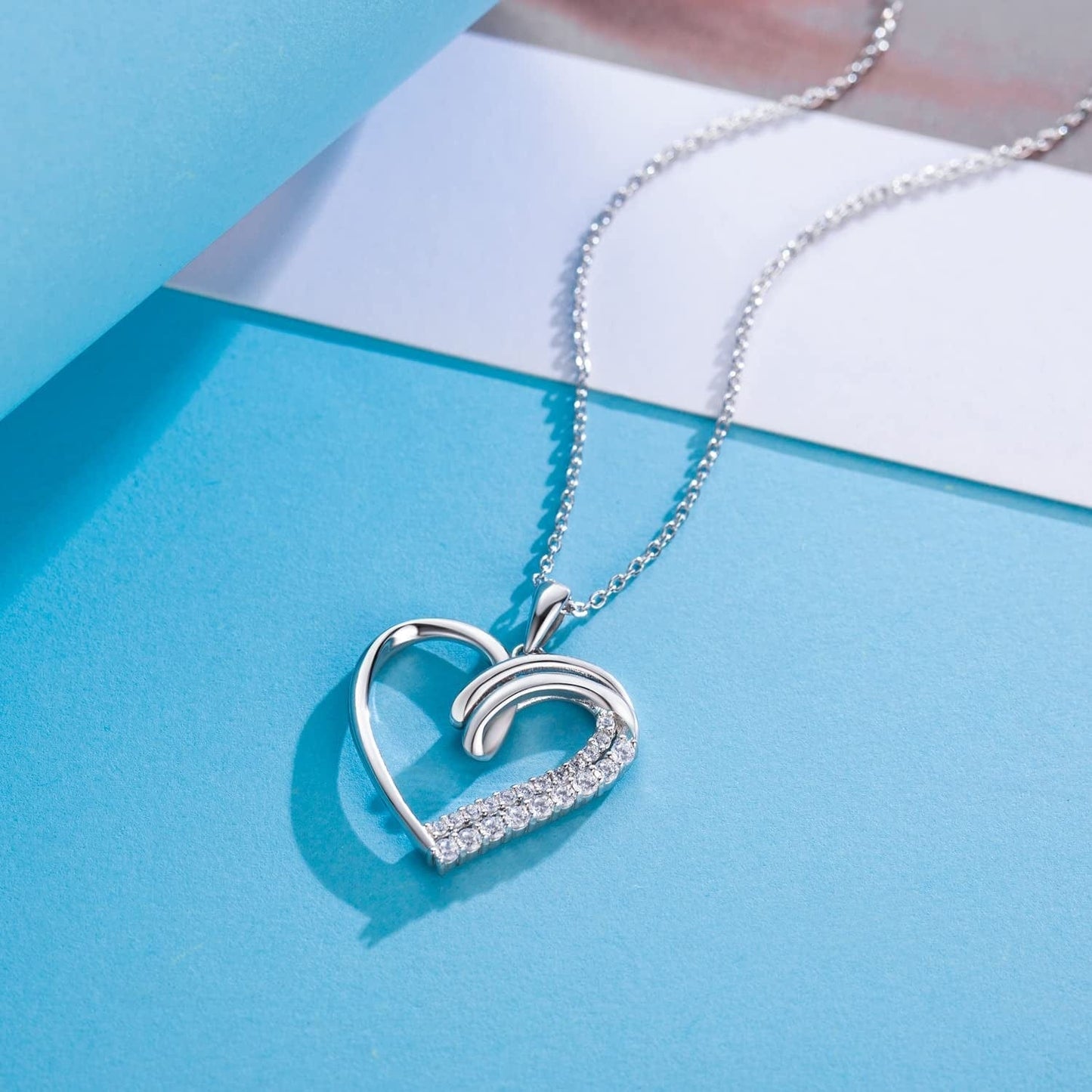 Sisters Gifts from Sister Necklaces Sister in Law/Bonus Sister/Maid of Honor/Niece/Auntie/Friends Gifts for Women Sterling Silver Heart Necklace with Cubic Zirconia Birthday Gifts for Sister Big Sister Rakhi Gift for Sister