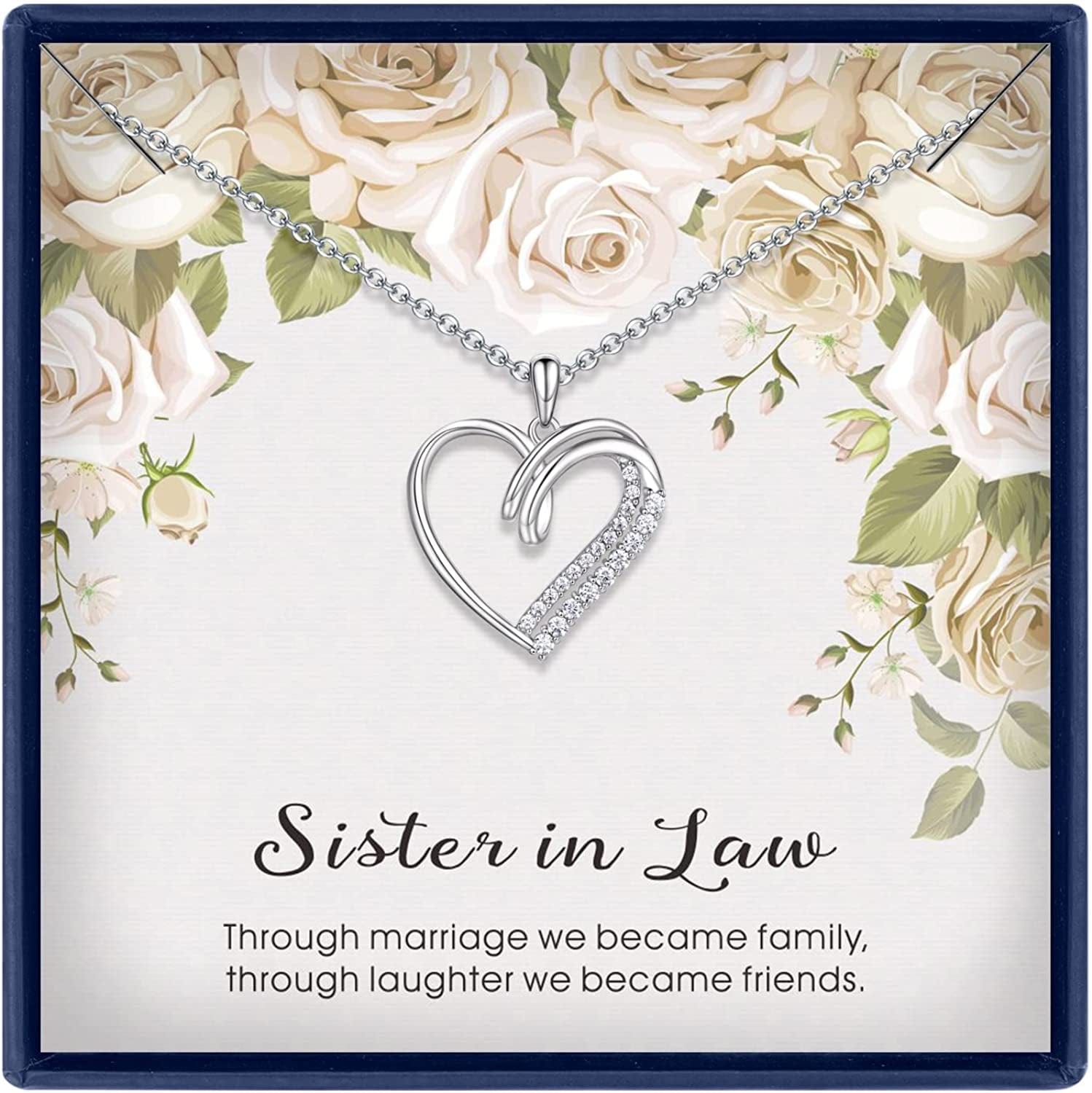 Sisters Gifts from Sister Necklaces Sister in Law/Bonus Sister/Maid of Honor/Niece/Auntie/Friends Gifts for Women Sterling Silver Heart Necklace with Cubic Zirconia Birthday Gifts for Sister Big Sister Rakhi Gift for Sister Sister in law necklace