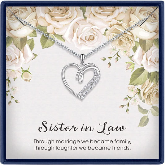 Sisters Gifts from Sister Necklaces Sister in Law/Bonus Sister/Maid of Honor/Niece/Auntie/Friends Gifts for Women Sterling Silver Heart Necklace with Cubic Zirconia Birthday Gifts for Sister Big Sister Rakhi Gift for Sister Sister in law necklace