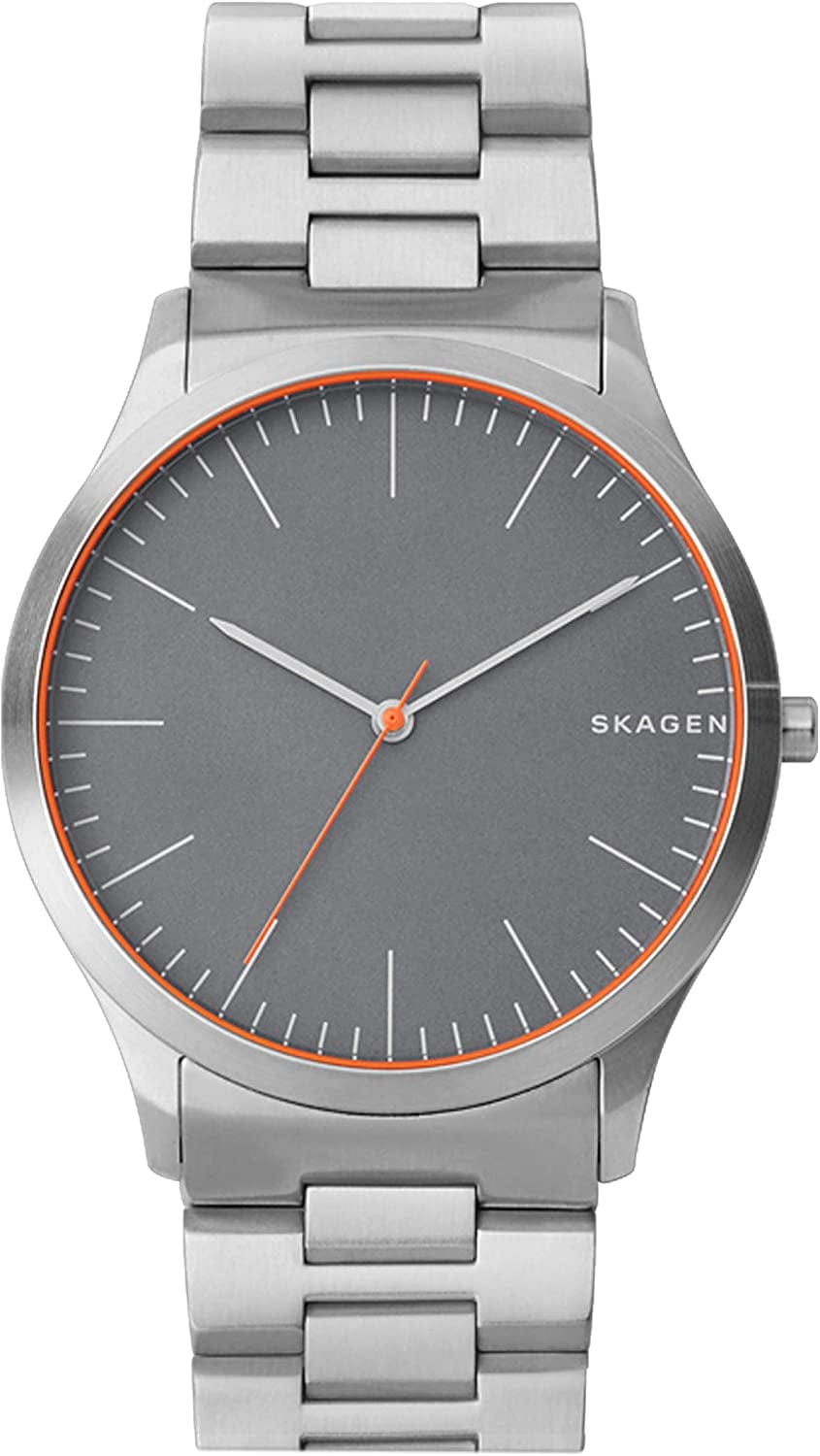 Skagen Men'S Jorn Minimalistic Stainless Steel Quartz Watch Silver/Orange