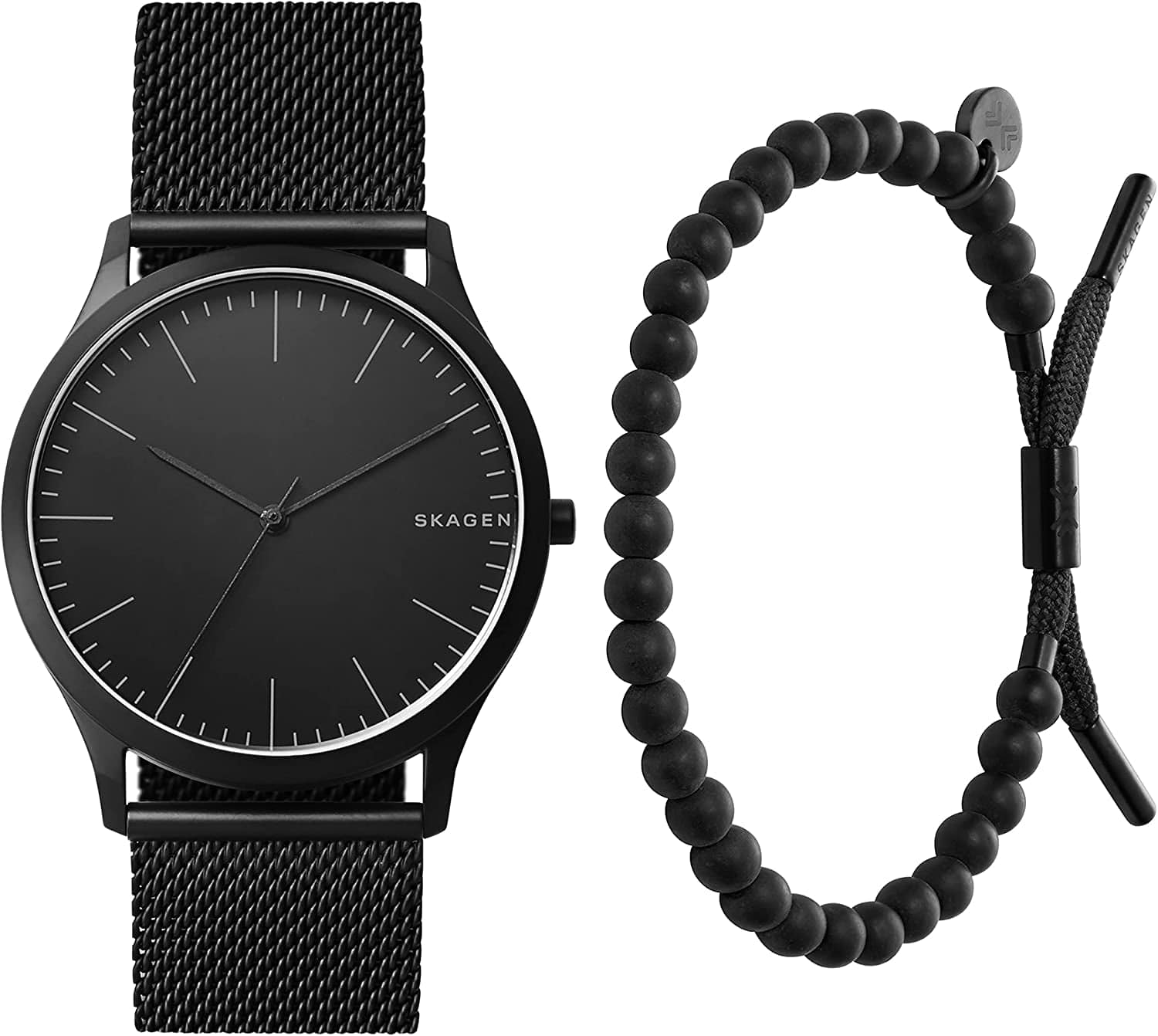 Skagen Men'S Jorn Minimalistic Stainless Steel Quartz Watch Black Watch + Bracelet Bundle