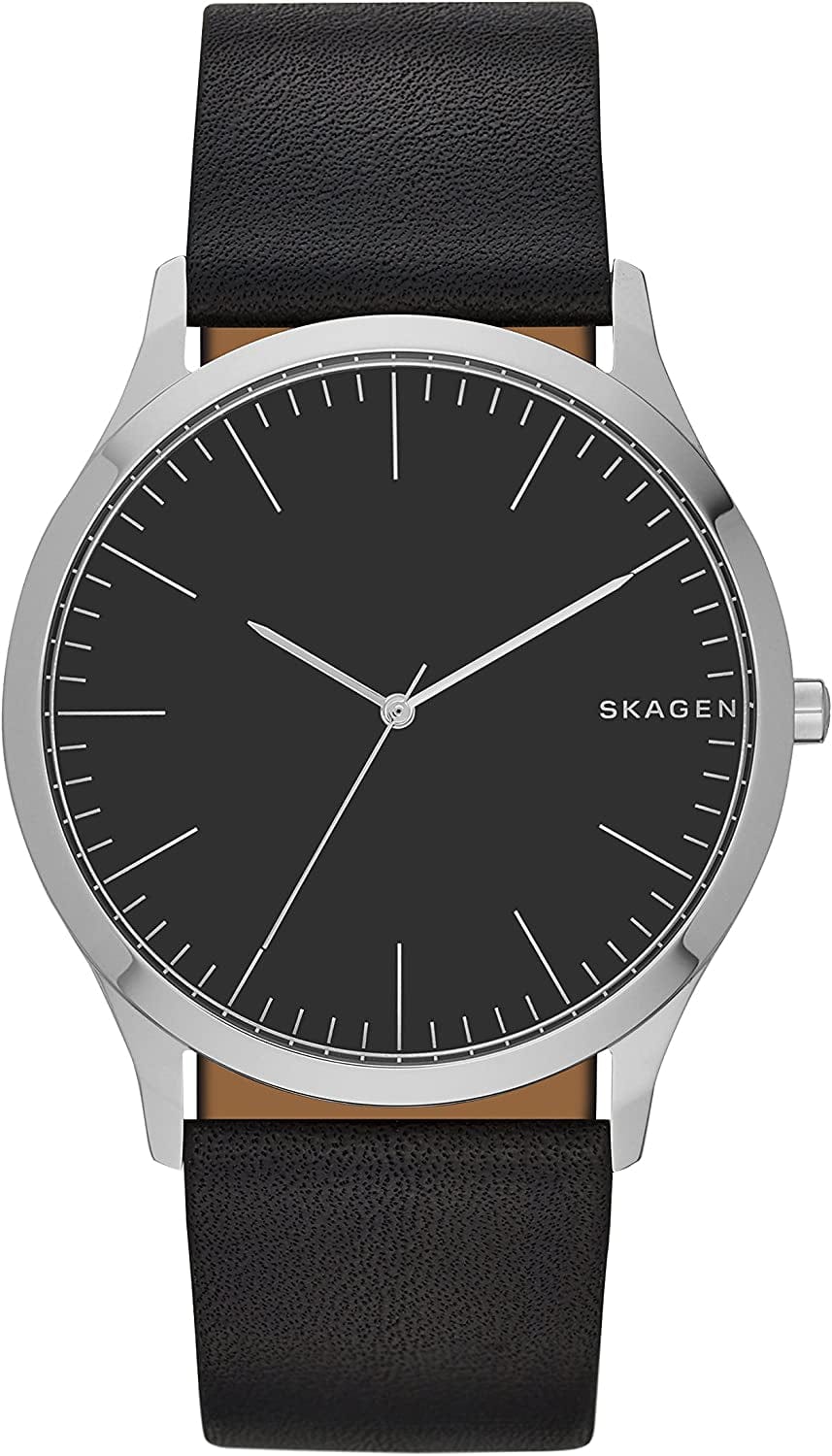 Skagen Men'S Jorn Minimalistic Stainless Steel Quartz Watch Black Leather