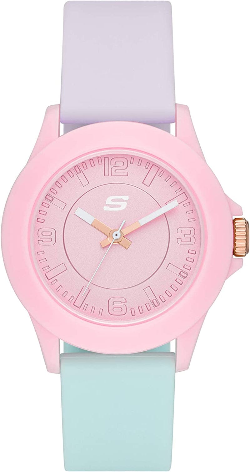 Skechers Women'S Rosencrans Mid Quartz Plastic and Silicone Casual Sports Watch Pink/Purple/Green